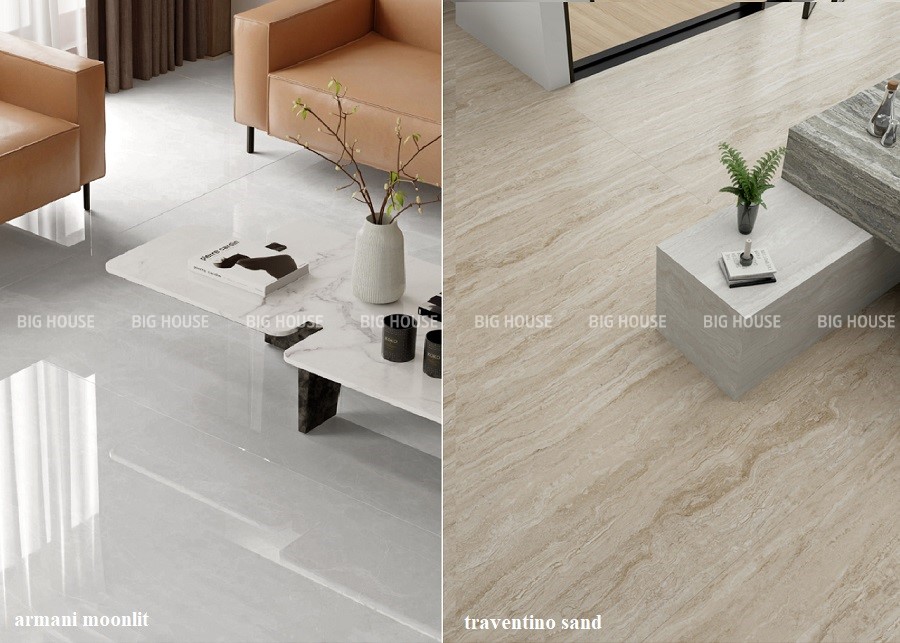 Gạch khổ lớn armani moonlit và traventino sand 1200x2400