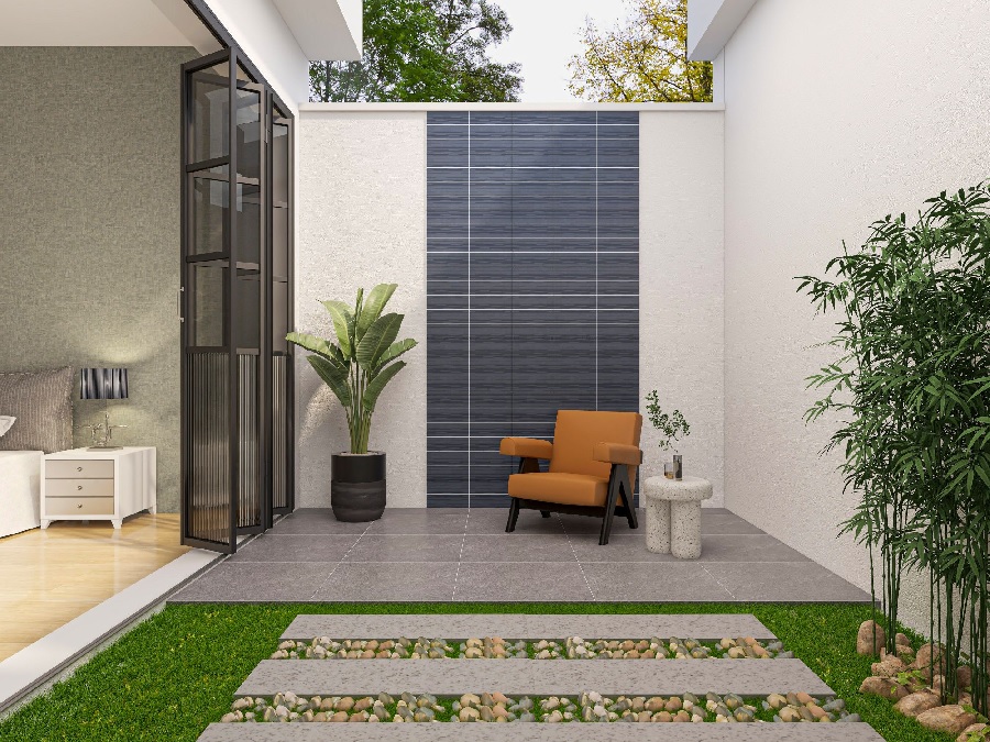 Tường sân vườn ốp gạch thẻ 09754 màu xám đậm của Prime