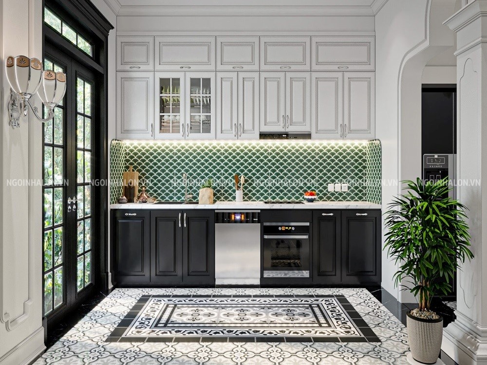 Gạch mosaic vảy cá ốp tường bếp