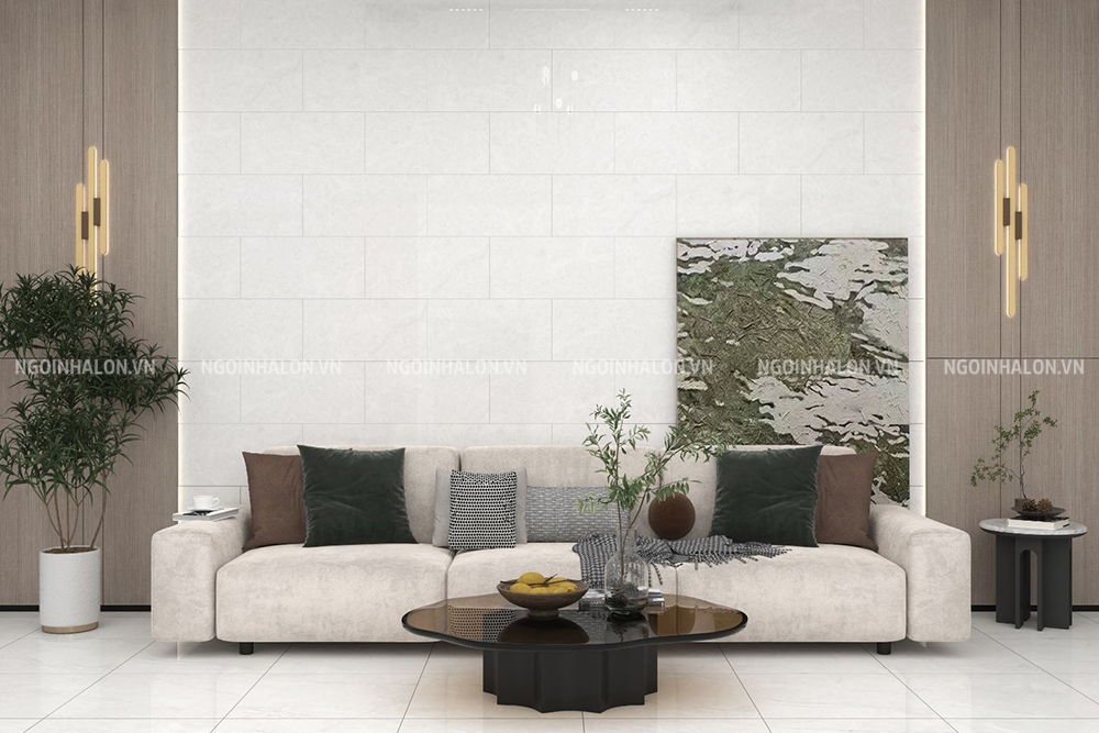 gạch ốp tường màu trắng cho phòng khách