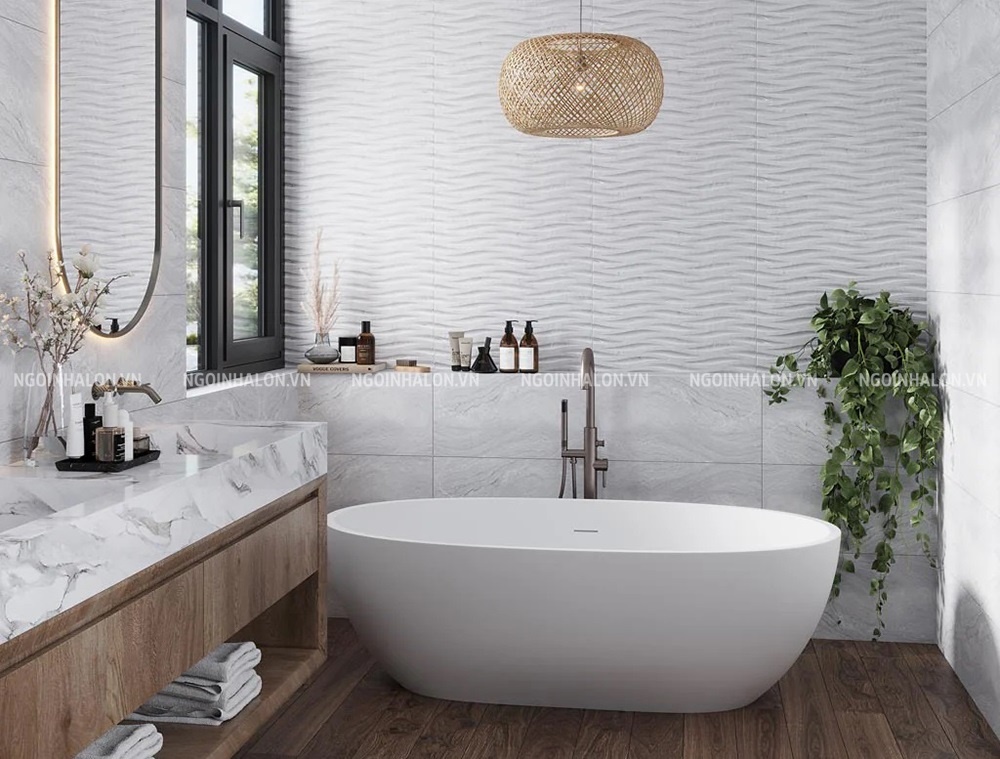 gạch ốp tường trắng vân mây 3D