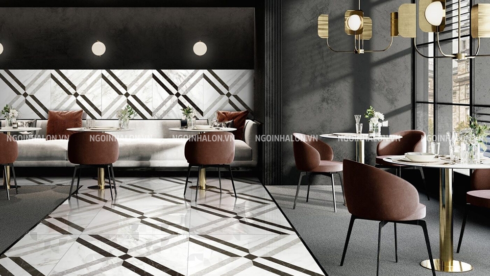 Mẫu gạch granite viền đen bề mặt bóng kính
