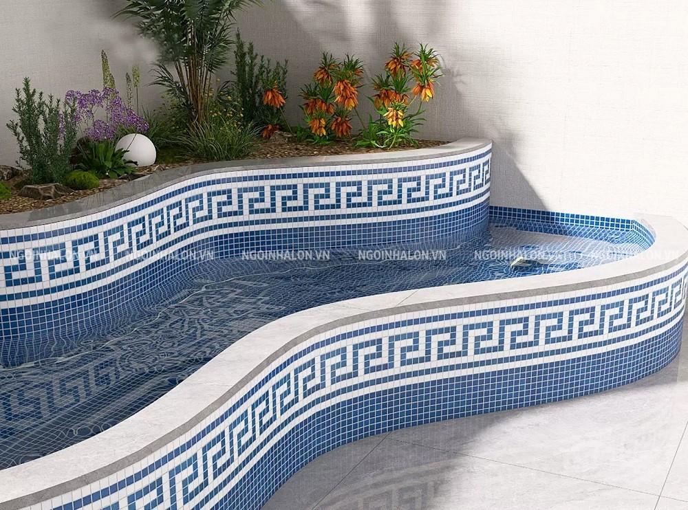 Gạch mosaic xanh ốp bồn hoa