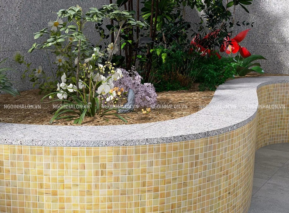 Mẫu gạch ốp bồn hoa mosaic vàng