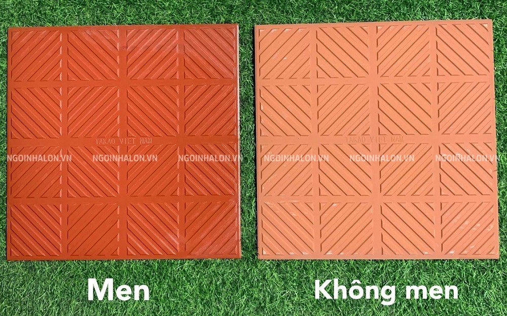 Hình ảnh thực tế gạch lá dừa 400x400 Takao tráng men và không men.