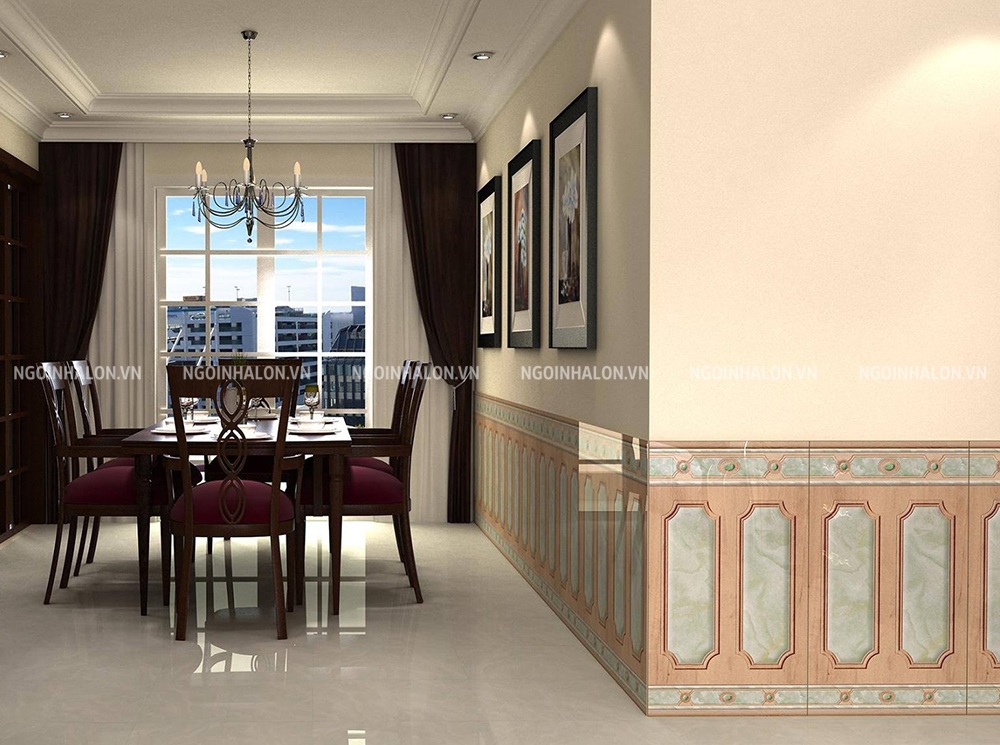Phòng ăn ốp gạch chân tường 60x86 vừa đẹp