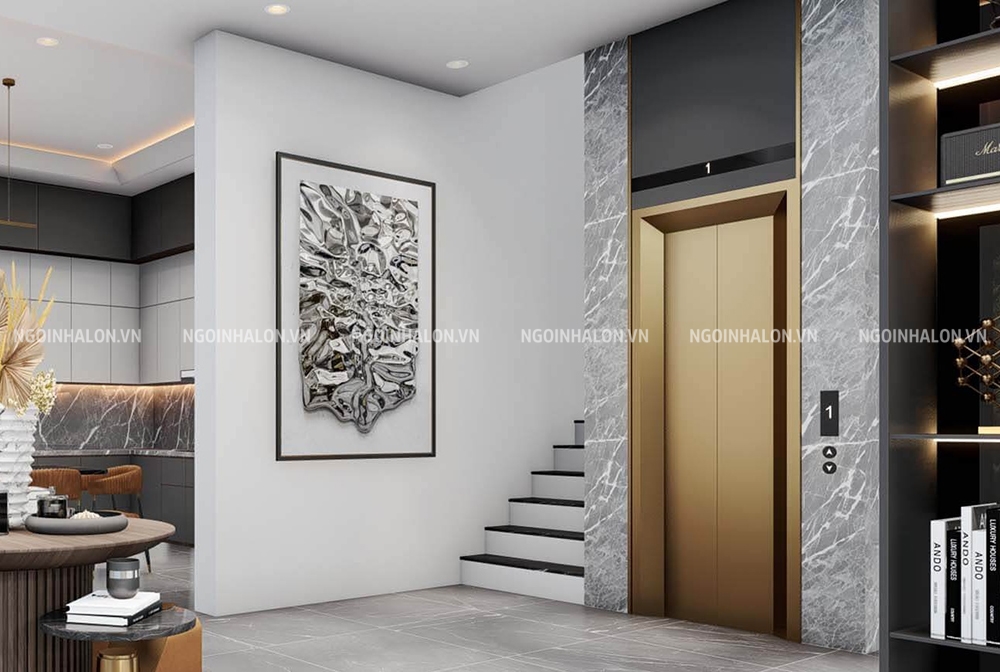 gạch ốp thang máy giả đá marble xám
