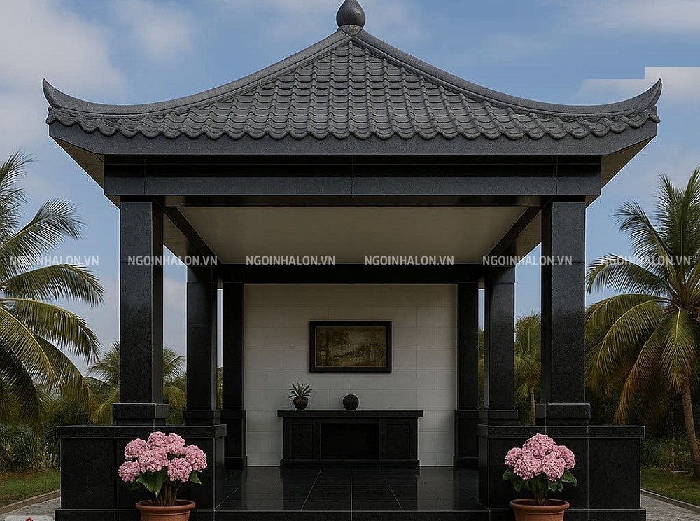 gạch ốp mộ màu đen có mái che