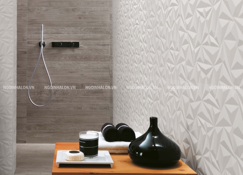 Gạch 3D ốp tường màu trắng sữa