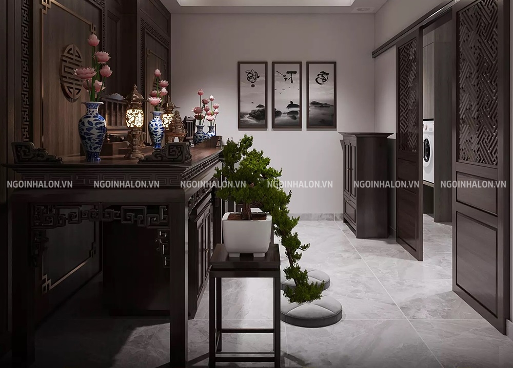 gạch lát phòng thờ vân đá marble màu xám