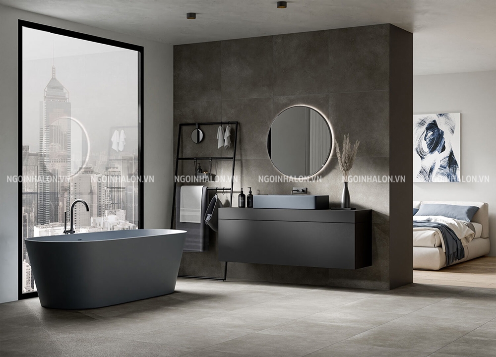 gạch ốp tường 60x60 giả xi măng xám đậm