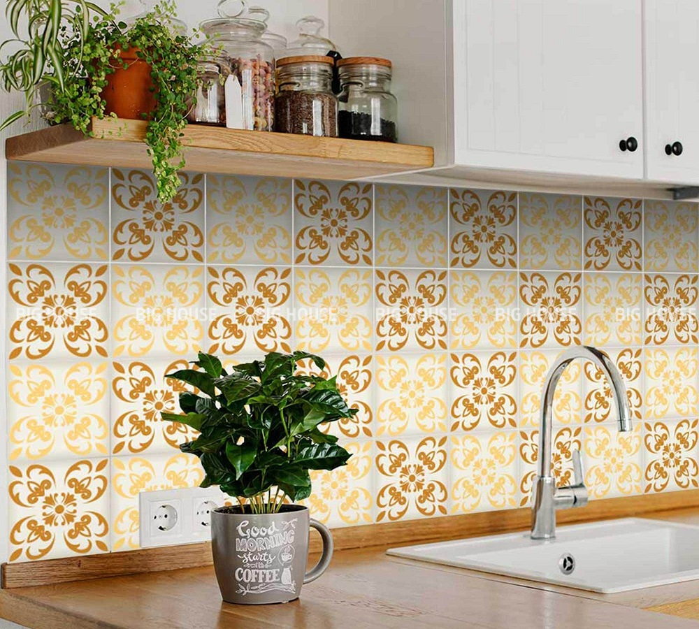 Ốp tường bếp bằng gạch bông tone vàng