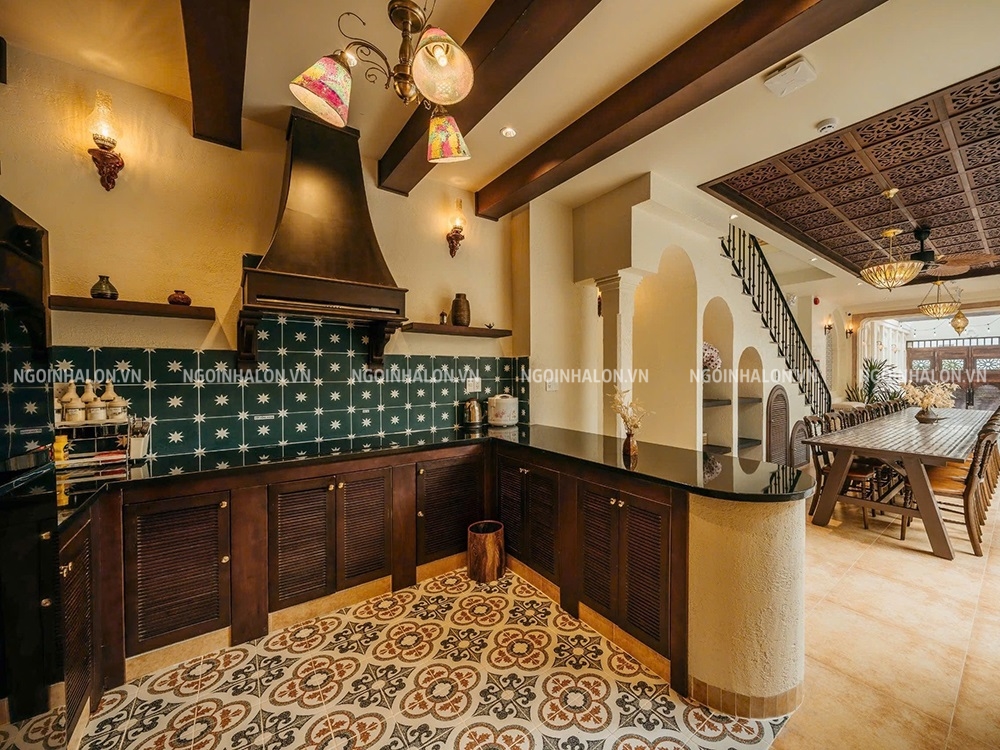 Gạch hoa màu xanh lá 20x20 ốp bếp