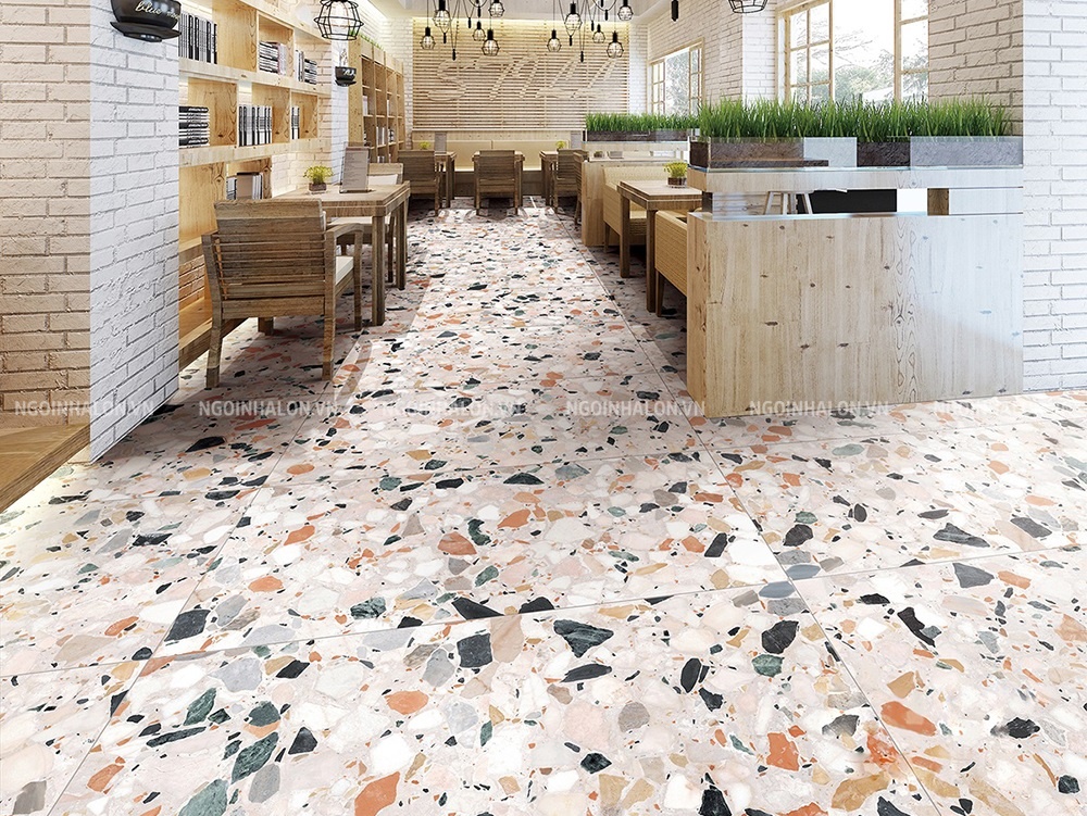 gạch terrazzo 600x1200 lát quán cà phê