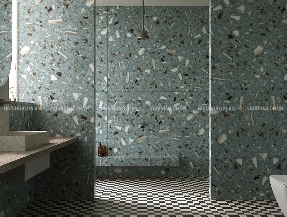 gạch terrazzo 600x1200 màu xanh