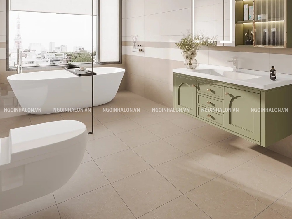 Gạch men matt nhà vệ sinh Tasa 40x40 vân đá màu nâu chống trơn tốt.