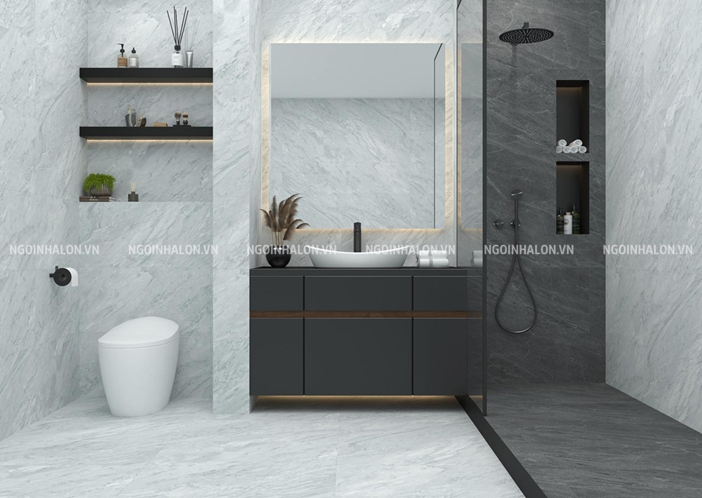 Mẫu gạch ốp nhà vệ sinh màu ghi Đồng Tâm 40x80 4080SAPA004-H+ 