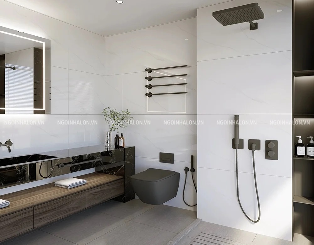 Gạch trắng vân mây 60x120 ốp tường nhà tắm