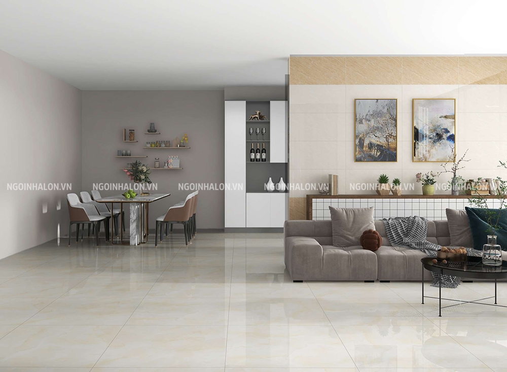 Gạch trắng vân mây vàng Prime 27614