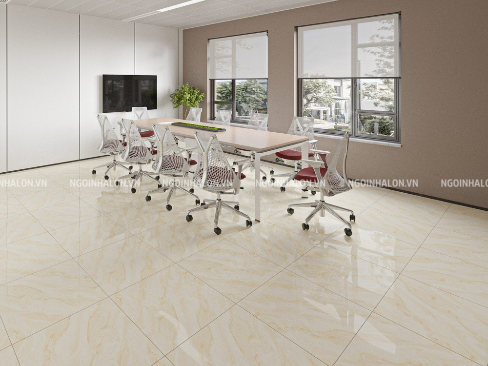gạch trắng vân mây vàng Ý Mỹ M611 60x60