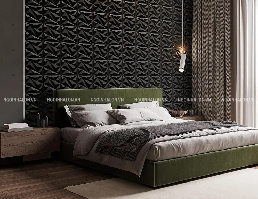 gạch 3D ốp tường phòng ngủ màu đen