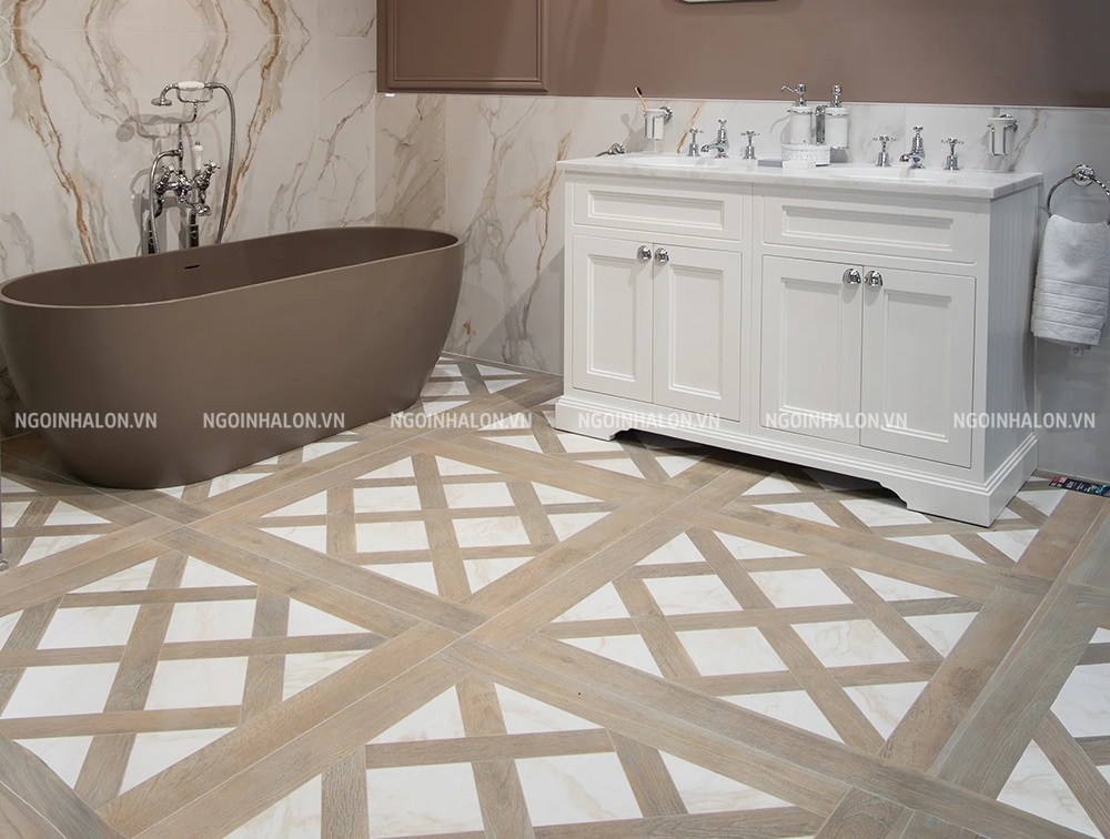 gạch giả gỗ 60x60 lát nhà vệ sinh