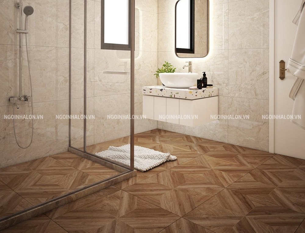gạch giả gỗ 60x60 lát nhà vệ sinh