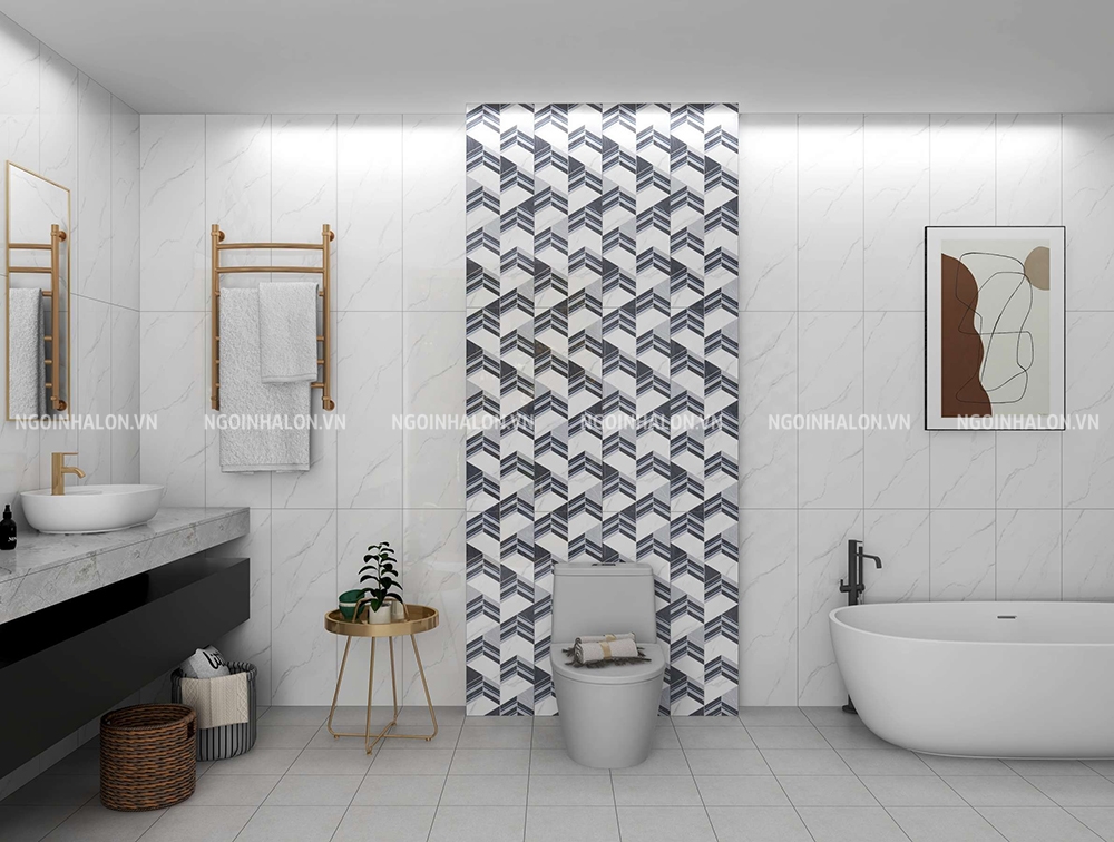 gạch nhà tắm màu xám họa tiết trang trí