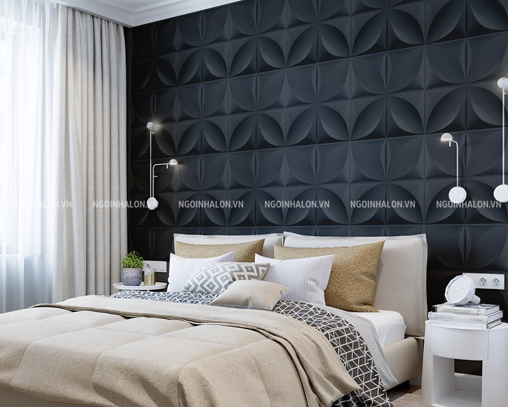 gạch 3D ốp phòng ngủ màu đen