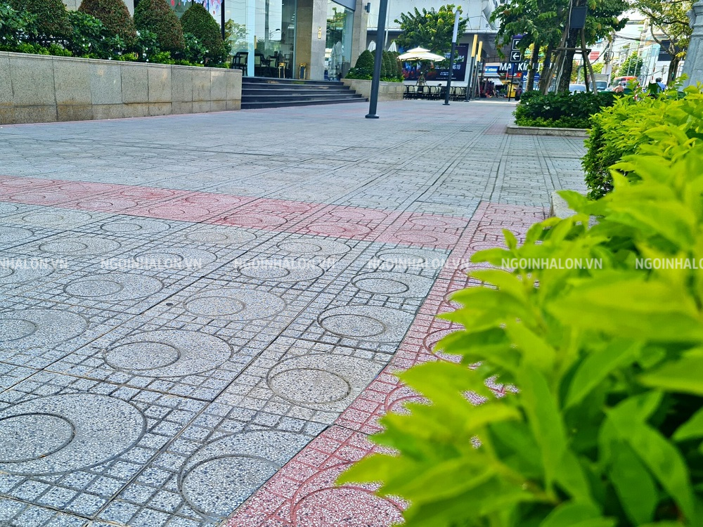 gạch terrazzo 40x40 họa tiết mắt nai lát sân trước sảnh chung cư