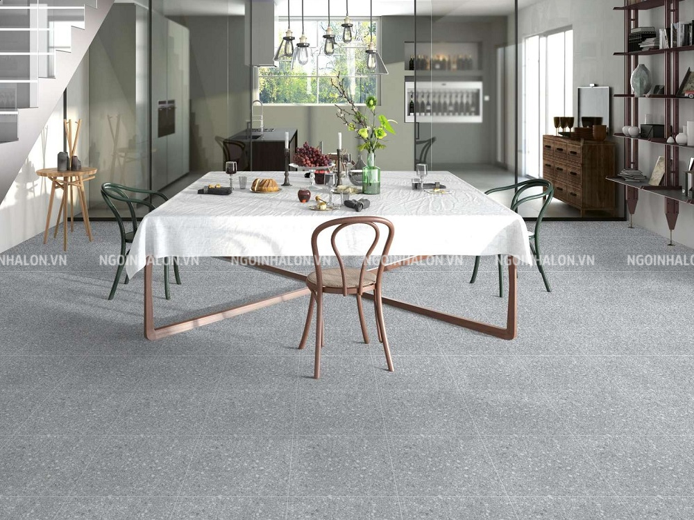 Mẫu gạch đá mài terrazzo Prime 2355 40x40 men mờ lát sàn bếp.