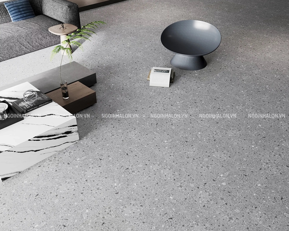 Bề mặt gạch terrazzo 600x600 chống bám bẩn, dễ vệ sinh.