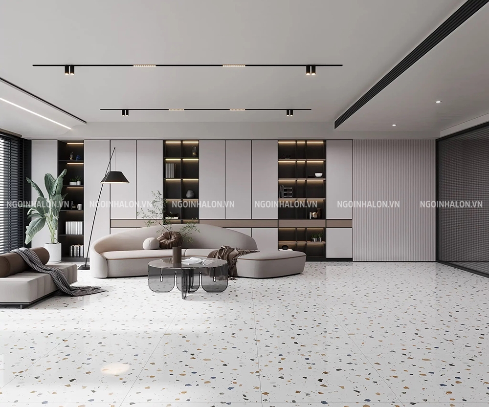 gạch terrazzo 600x600 có mẫu mã hiện đại, trẻ trung.