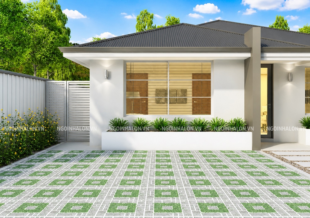 Mẫu gạch cỏ lá gừng lát sân trước nhà Viglacera SH435 