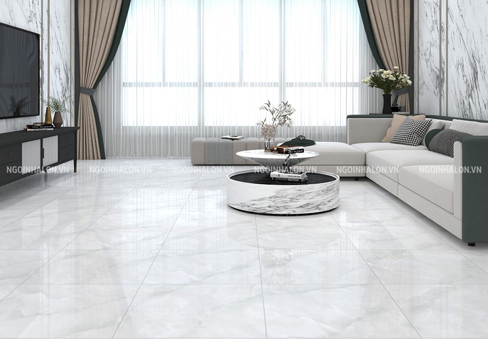 Phòng khách chung cư lát mẫu gạch vân đá Đồng Tâm 6060SICILY002-FP-H