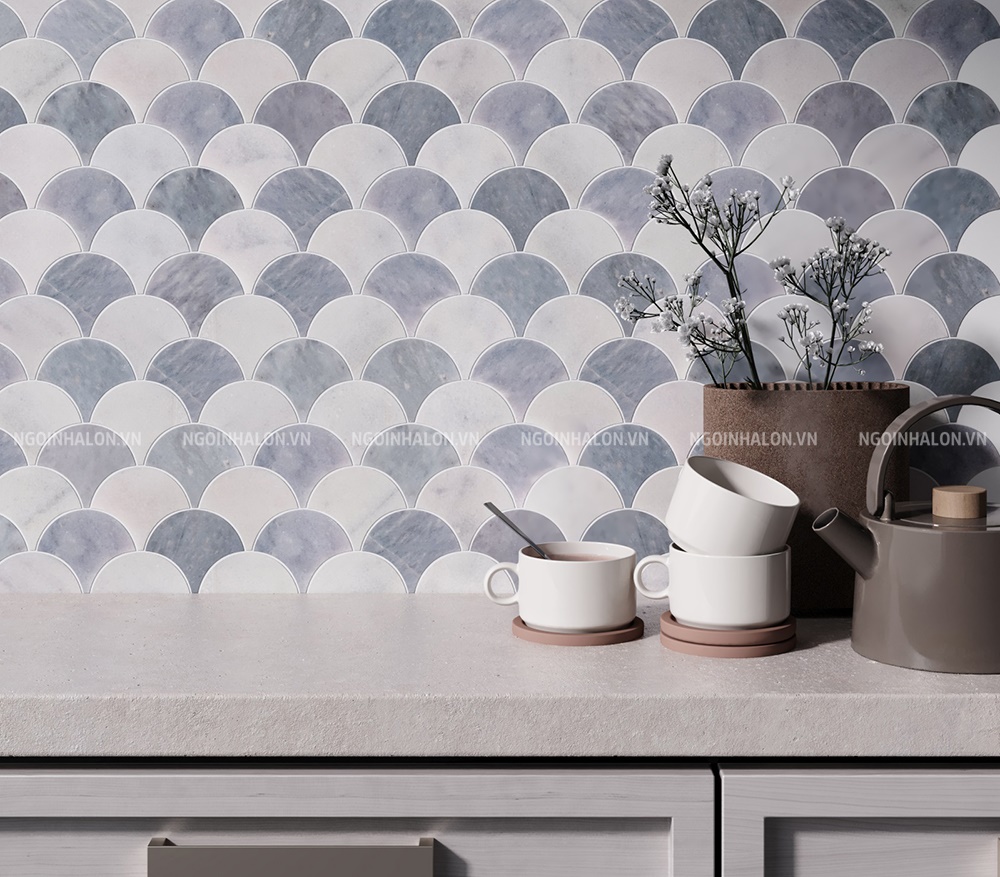Gạch mosaic đá hình vảy cá marble xám Gạch mosaic đá hình vảy cá marble xám