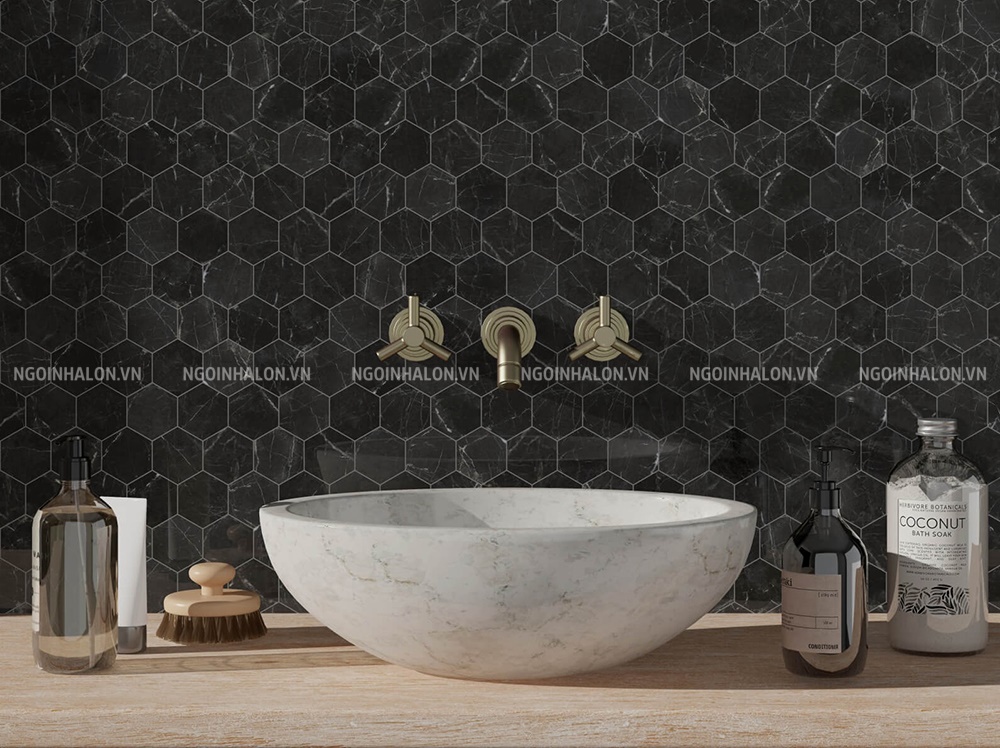 gạch mosaic đá lục giác nero marquina gạch mosaic đá lục giác nero marquina