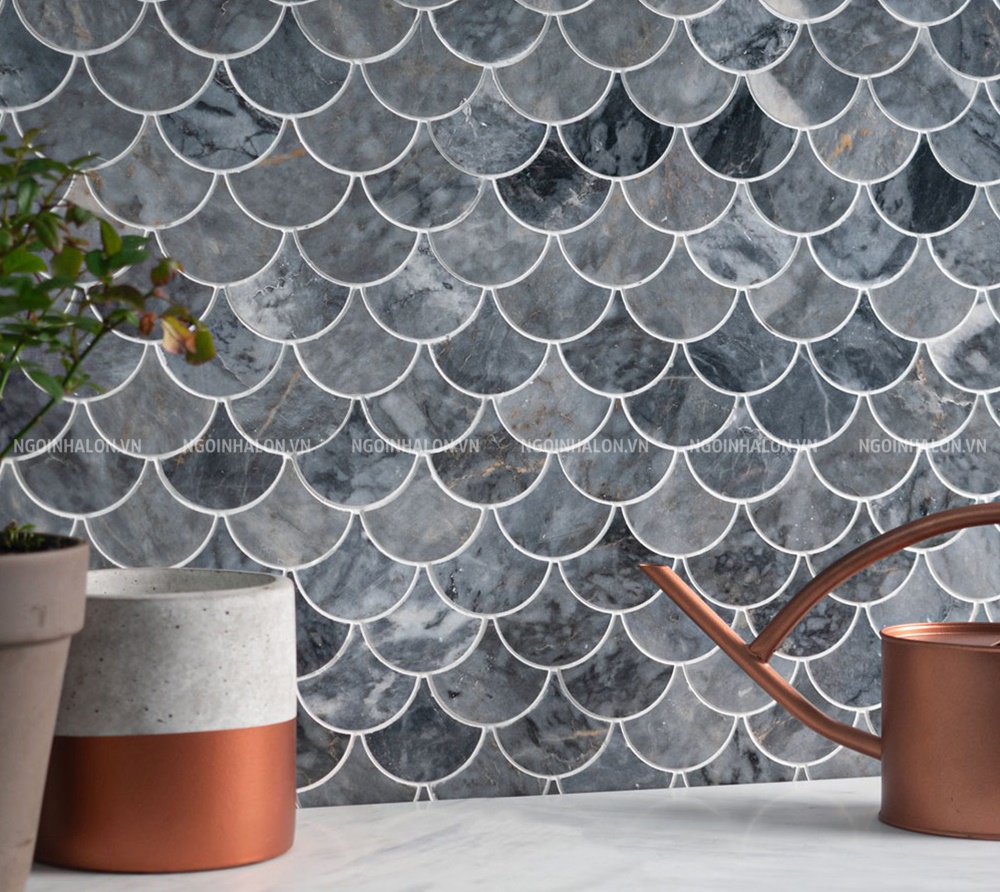 Gạch mosaic đá hình vảy cá marble xanh Gạch mosaic đá hình vảy cá marble xanh