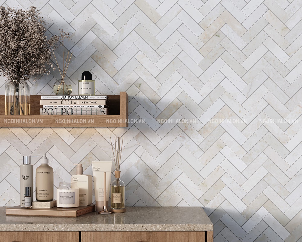 mosaic đá xương cá beige mosaic đá xương cá beige