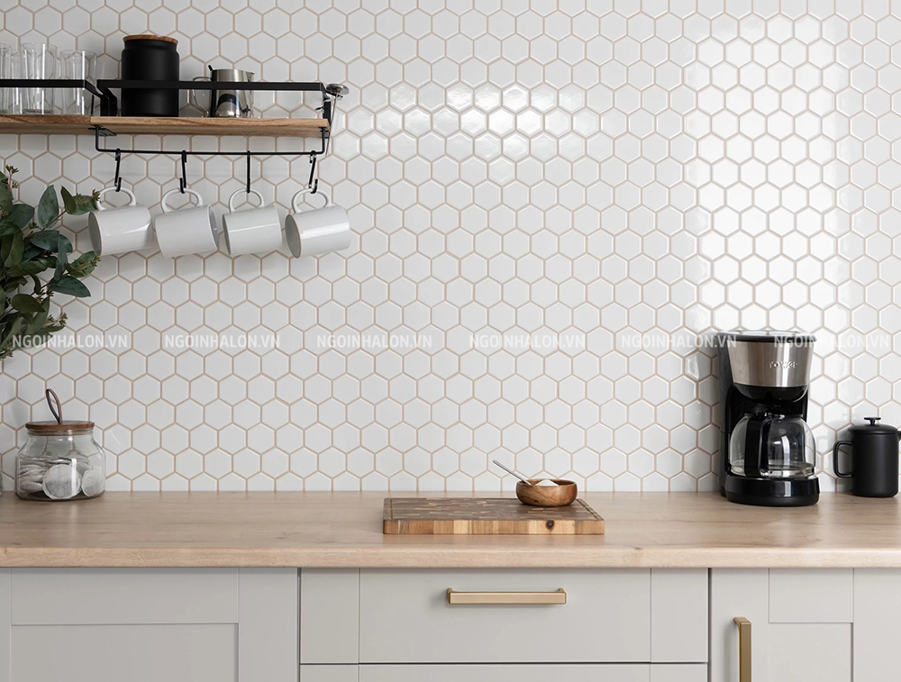 gạch mosaic lục giác trắng bóng