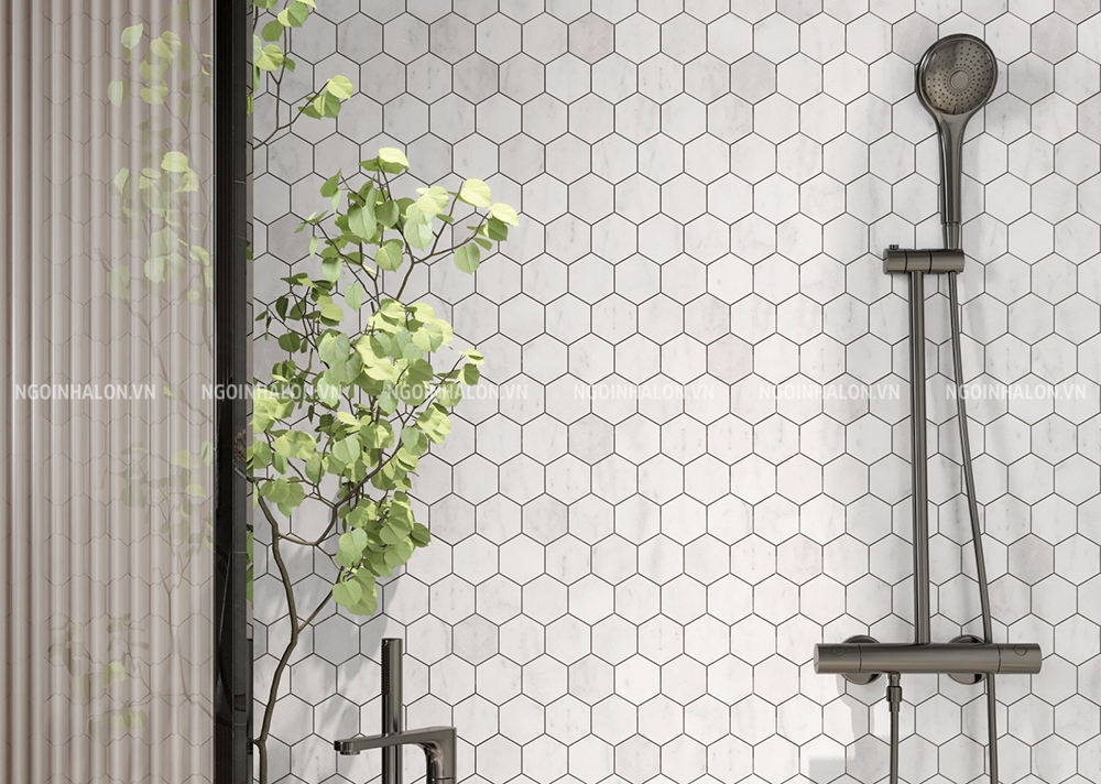 gạch mosaic lục giác trắng vân carrara