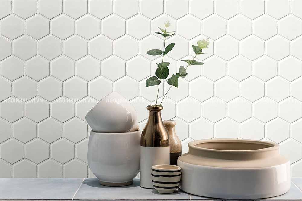 gạch mosaic lục giác trắng men matt