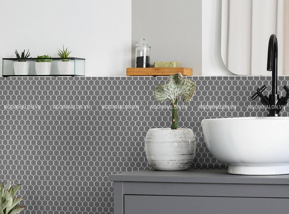 Gạch mosaic màu xám đậm hình lục giác
