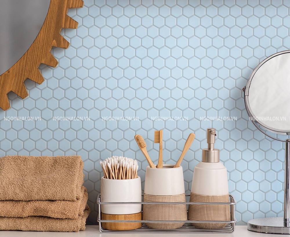 Gạch mosaic lục giác màu xanh baby blue