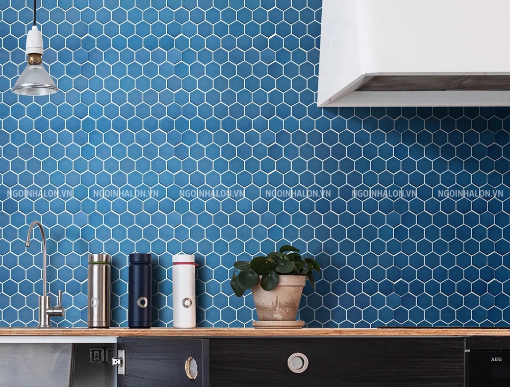 Gạch mosaic lục giác màu xanh navy