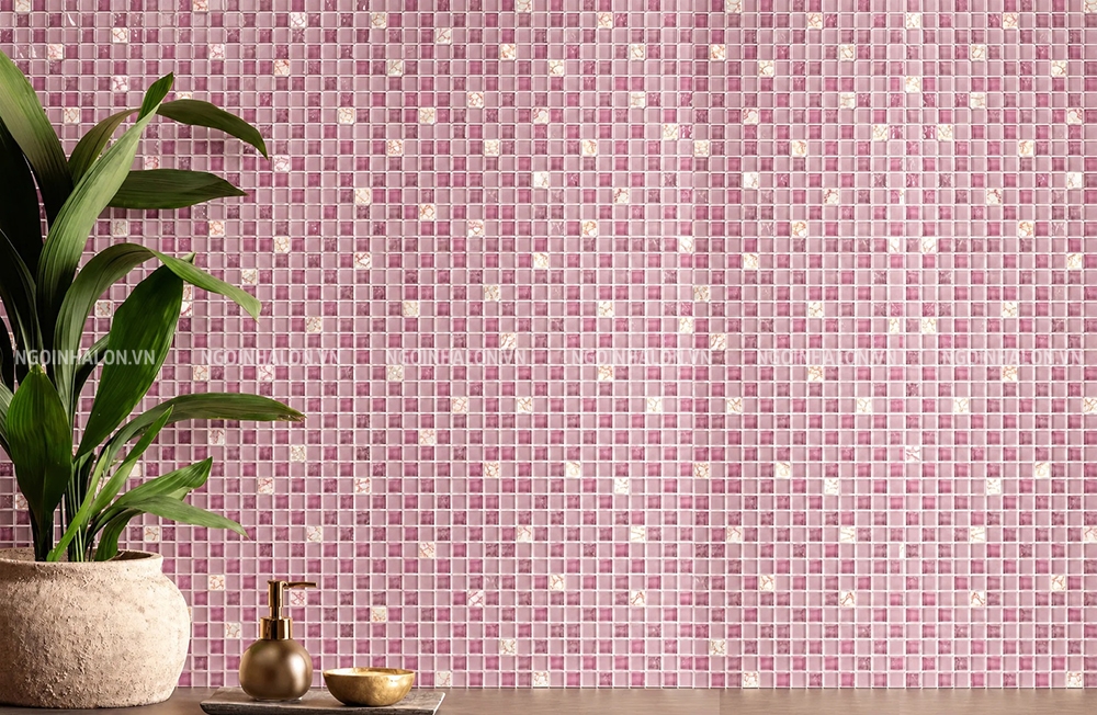 gạch mosaic thủy tinh ánh hồng