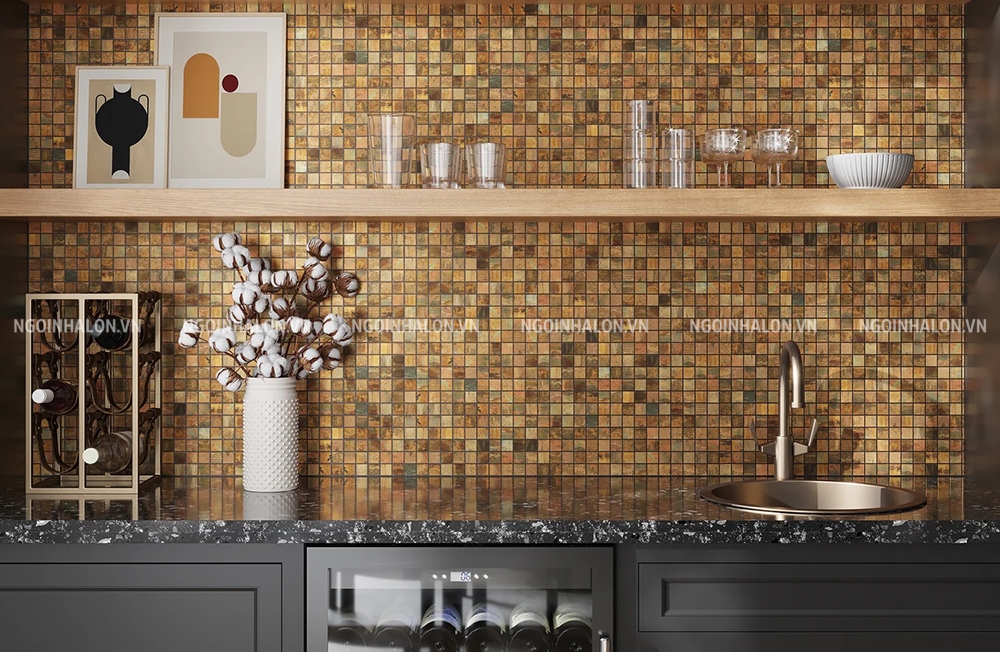 Gạch mosaic ánh kim tông nâu vàng