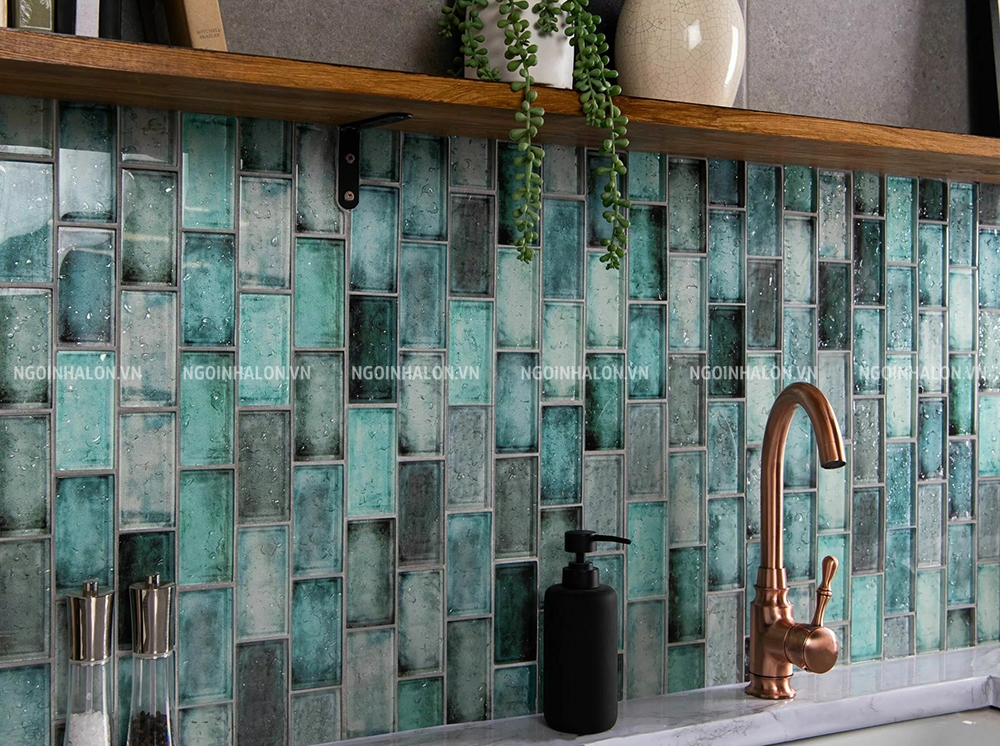 Gạch mosaic thủy tinh mix xanh ngọc