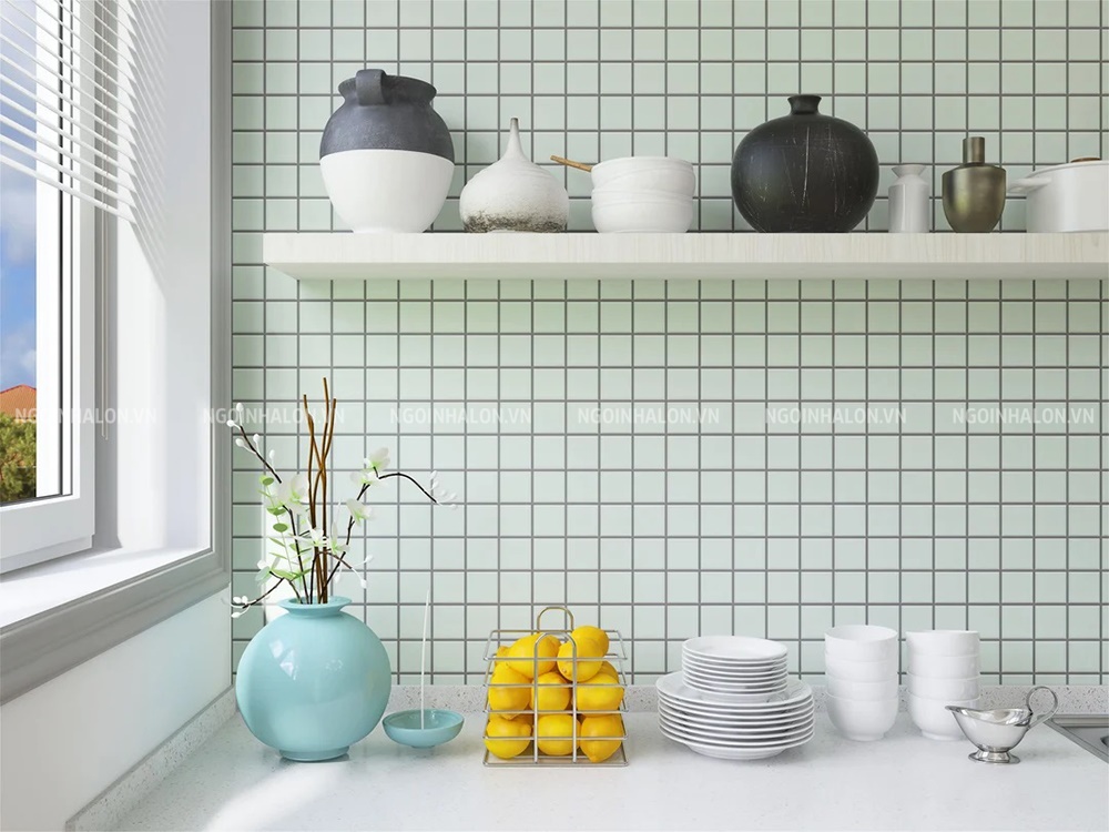 gạch mosaic vuông men matt màu mint