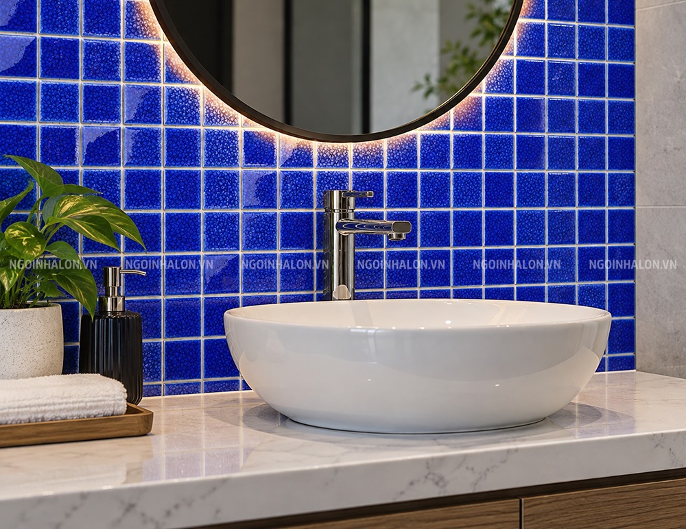 Gạch mosaic vuông men rạn màu xanh dương